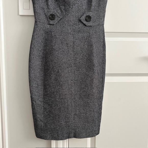 Karen Millen Grey Tweed Wool Blend Tailored Pencil Dress Neckline Detail US 6 - Picture 4 of 12